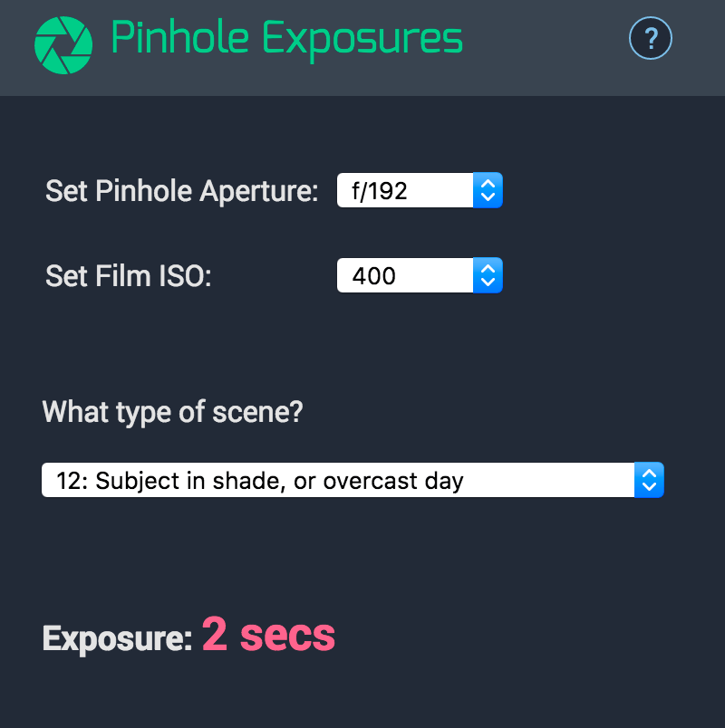 pinhole-calculator screenshot
